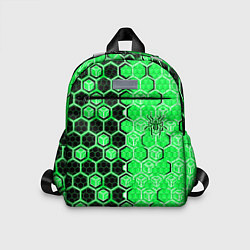 Детский рюкзак Техно-киберпанк шестиугольники зелёный и чёрный с