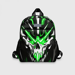 Детский рюкзак Абстрактный белый череп и зелёные полосы, цвет: 3D-принт