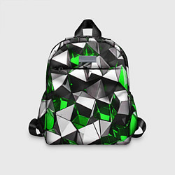 Детский рюкзак Зелёно-белые рельефные треугольники на чёрном фоне