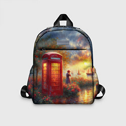 Детский рюкзак Пейзаж с красной телефонной будкой, цвет: 3D-принт