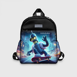Детский рюкзак Bender is a skateboarder in neon street - ai art, цвет: 3D-принт