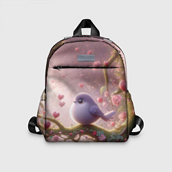 Детский рюкзак Маленькая фиолетовая птица с сердечками и цветами, цвет: 3D-принт