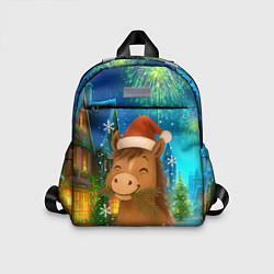 Детский рюкзак Новогодняя лошадка жует елочные ветки, цвет: 3D-принт