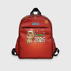 Детский рюкзак Новогодняя лошадка 2026 на красном фоне, цвет: 3D-принт