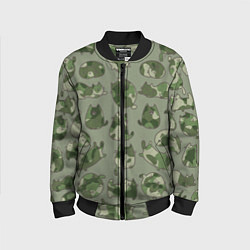 Бомбер детский Камуфляж с котиками хаки, цвет: 3D-черный