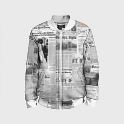 Бомбер детский Газета Newspaper, цвет: 3D-белый
