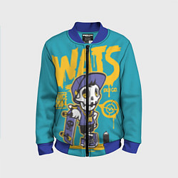 Бомбер детский Граффити Wats череп в кепке, цвет: 3D-синий