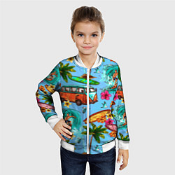 Бомбер детский Пальмы, волны, серфинг, цвет: 3D-белый — фото 2