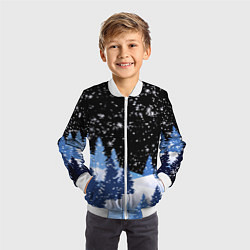 Бомбер детский Снежная ночь в зимнем лесу, цвет: 3D-белый — фото 2