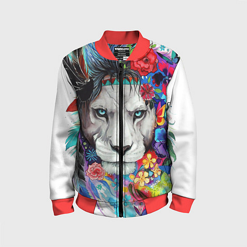 Детский бомбер Лев - сильный взгляд / 3D-Красный – фото 1