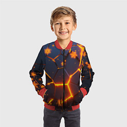 Бомбер детский НОВОГОДНИЕ ОГНЕННЫЕ 3D ПЛИТЫ FIRE NEON HEXAGON, цвет: 3D-красный — фото 2