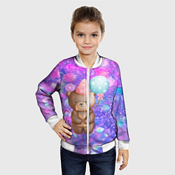 Бомбер детский День Рождения - Медвежонок с шариками, цвет: 3D-белый — фото 2