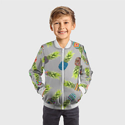 Бомбер детский Узорные ананасы, цвет: 3D-белый — фото 2