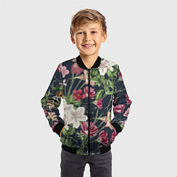 Бомбер детский Цветы Розовые, цвет: 3D-черный — фото 2