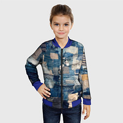 Бомбер детский Patchwork Jeans Осень Зима 2023, цвет: 3D-синий — фото 2