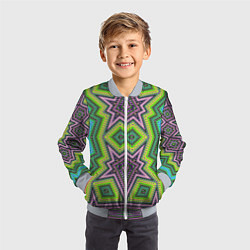 Бомбер детский Яркий восточный орнамент в зелено-розовых цветах, цвет: 3D-серый — фото 2