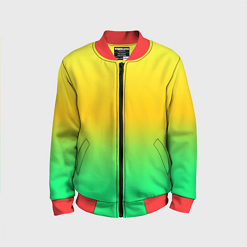 Детский бомбер Неоновый градиентный желто-зеленый фон / 3D-Красный – фото 1