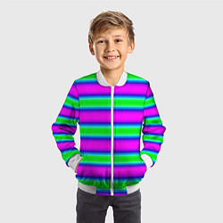 Бомбер детский Зеленый и фиолетовые яркие неоновые полосы striped, цвет: 3D-белый — фото 2