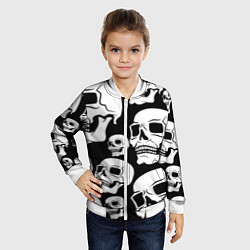 Бомбер детский Черепа - чёрный фон, цвет: 3D-белый — фото 2
