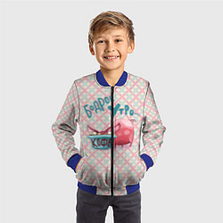 Бомбер детский Бодрое утро - свинка пьет кофе, цвет: 3D-синий — фото 2