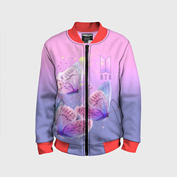 Бомбер детский BTS красивые бабочки, цвет: 3D-красный