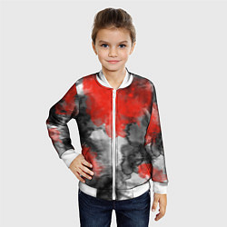 Бомбер детский Черно-красная абстрактная текстура акварели, цвет: 3D-белый — фото 2