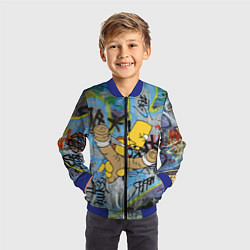 Бомбер детский Целящийся из рогатки Барт Симпсон на фоне граффити, цвет: 3D-синий — фото 2