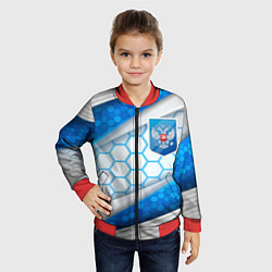 Бомбер детский Синий герб России на объемном фоне, цвет: 3D-красный — фото 2