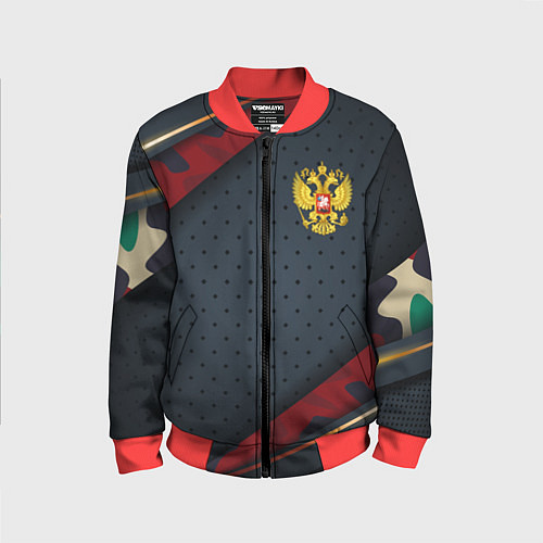 Детский бомбер Герб России черно-красный камуфляж / 3D-Красный – фото 1