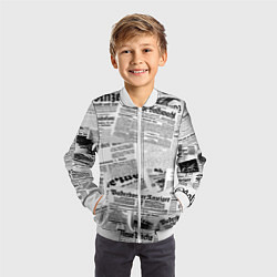 Бомбер детский Газетный коллаж, цвет: 3D-белый — фото 2