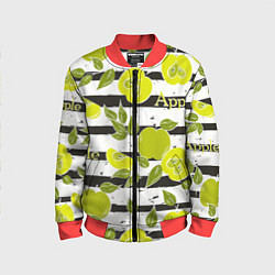 Бомбер детский Яблоки на чёрно-белом фоне, цвет: 3D-красный