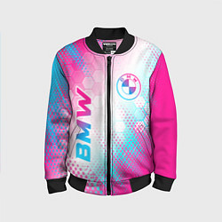 Бомбер детский BMW neon gradient style: надпись, символ, цвет: 3D-черный