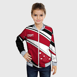 Бомбер детский Красно черная абстракция на белом спорт, цвет: 3D-серый — фото 2