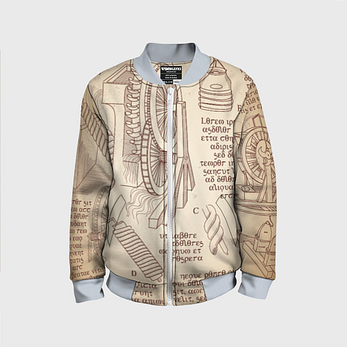 Детский бомбер Чертежи машин Леонардо да Винчи / 3D-Серый – фото 1