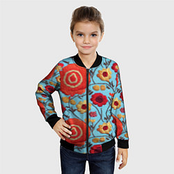 Бомбер детский Эффект вышивки маки, цвет: 3D-черный — фото 2