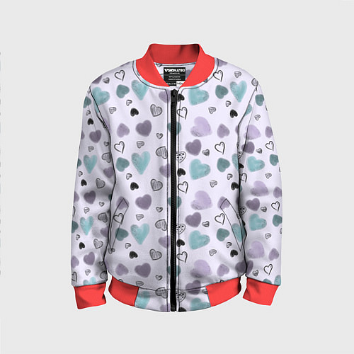 Детский бомбер Розовый паттерн с сердечками / 3D-Красный – фото 1