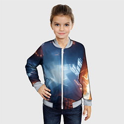 Бомбер детский Множество неоновых блоков во тьме и туман, цвет: 3D-серый — фото 2