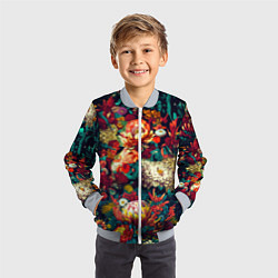 Бомбер детский Цветочный паттерн с цветами и листьями, цвет: 3D-серый — фото 2