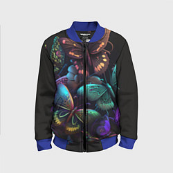 Бомбер детский Разные неоновые бабочки, цвет: 3D-синий