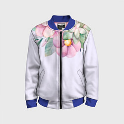 Бомбер детский Пастельные цветы акварелью - наверху, цвет: 3D-синий