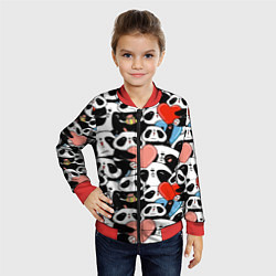 Бомбер детский Панды с сердечками, цвет: 3D-красный — фото 2