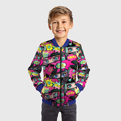 Бомбер детский Глаза аниме-девушки: cool pattern, цвет: 3D-синий — фото 2