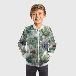Бомбер детский Акварельные суккуленты - паттерн, цвет: 3D-белый — фото 2