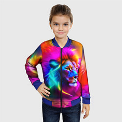 Бомбер детский Неоновый лев в цветовой абстракции, цвет: 3D-синий — фото 2