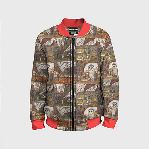 Детский бомбер Рисунки коллаж / 3D-Красный – фото 1