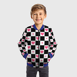 Бомбер детский Розовые сердечки на фоне шахматной черно-белой дос, цвет: 3D-синий — фото 2