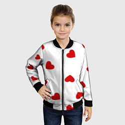 Бомбер детский Красные сердечки на белом, цвет: 3D-черный — фото 2
