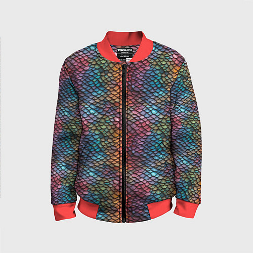 Детский бомбер Разноцветная чешуя дракона / 3D-Красный – фото 1