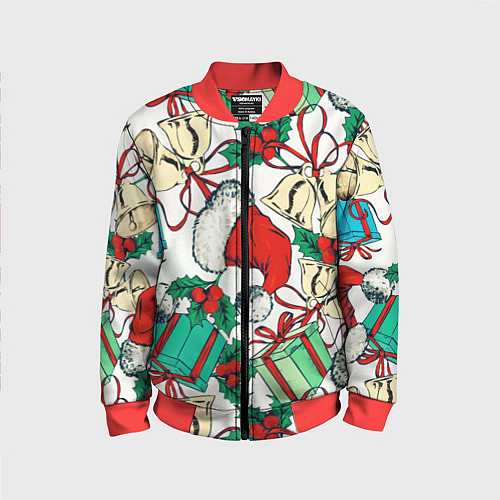 Детский бомбер Узор с новогодними падарками / 3D-Красный – фото 1