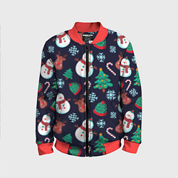 Детский бомбер Снеговички с рождественскими оленями и елками
